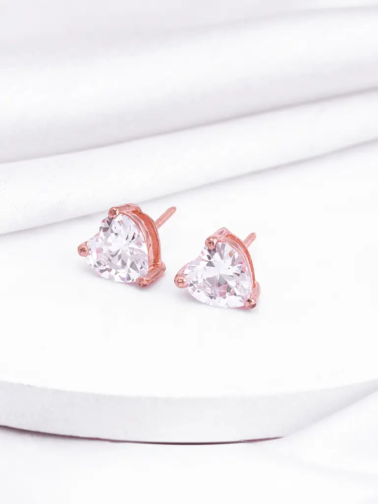 Giva 925 Sterling Silver Rose Gold Solitaire Heart Studs