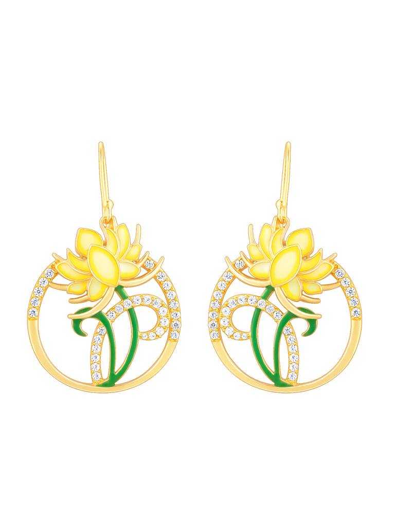 Giva 925 Sterling Silver Bhumi Golden Brilliant Brahma Kamal Earrings