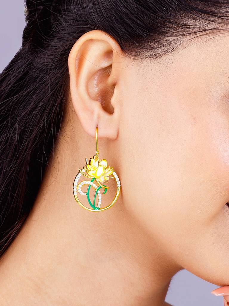 Giva 925 Sterling Silver Bhumi Golden Brilliant Brahma Kamal Earrings