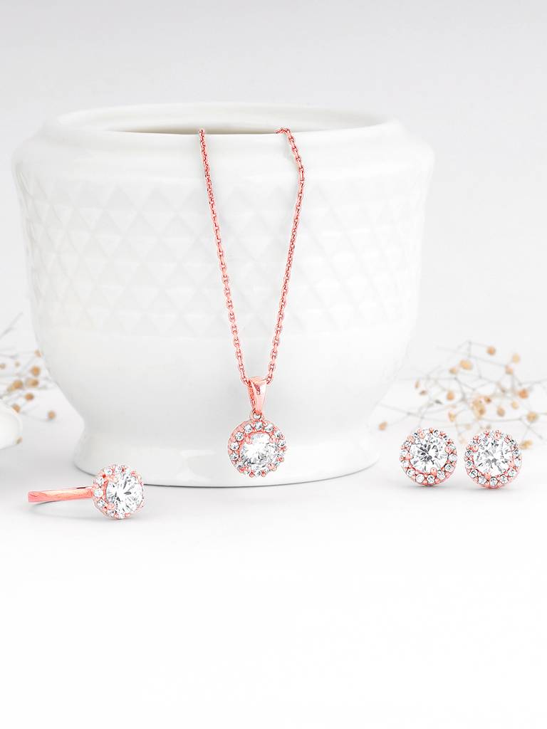 925 Silver Rose Gold Eve Beauty Set For Women And Girls : ER02518PD02276R0118
