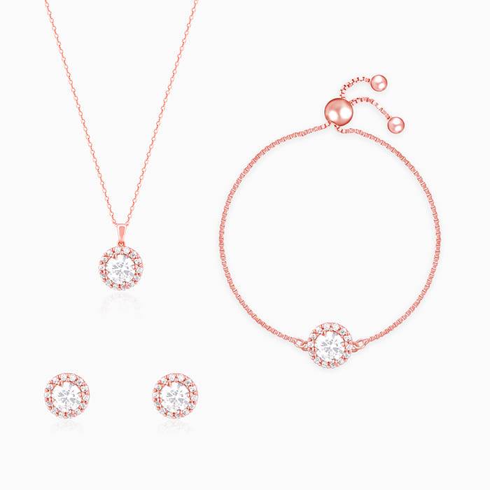 Giva 925 Sterling Silver Rose Gold Eve Beauty Set Of Three| Gifts For Women And Girls | Wi : ER02518PD02276BR0916
