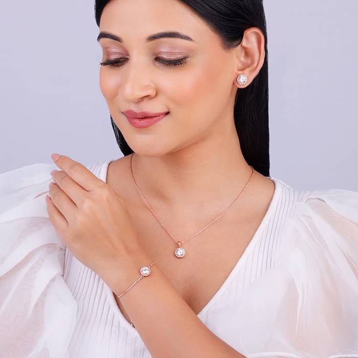 Giva 925 Sterling Silver Rose Gold Eve Beauty Set Of Three| Gifts For Women And Girls | Wi : ER02518PD02276BR0916