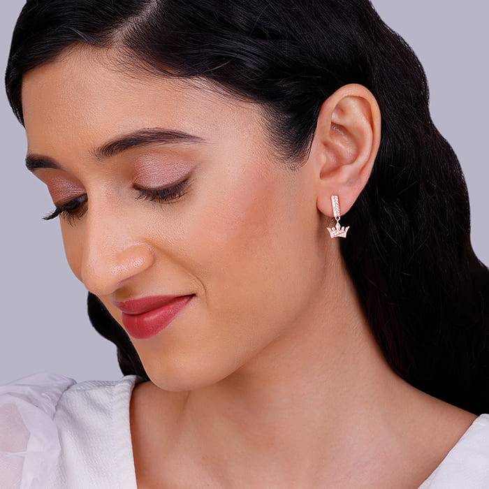 Giva 925 Silver Rose Gold Crown Earrings : ER02523