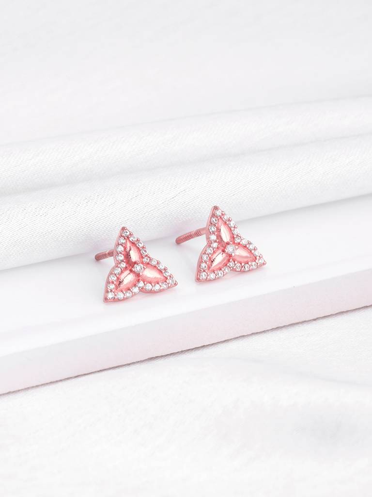 Giva 925 Sterling Silver Bhumi Rose Gold Trillium Trifecta Earrings