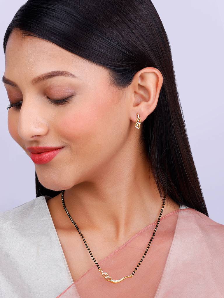 925 Silver Golden Match Made In Heaven Mangalsutra Set For Women And Girls : ER02561PD0752
