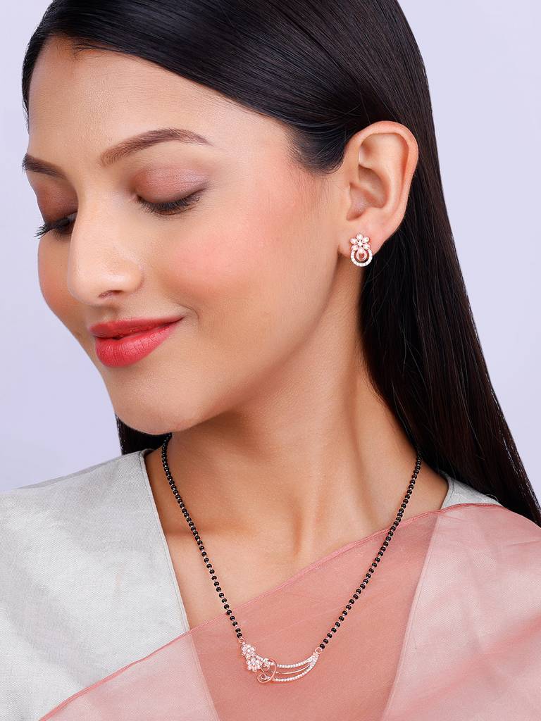925 Silver Rose Gold Binding Love Mangalsutra Set For Women And Girls : ER02562PD0725