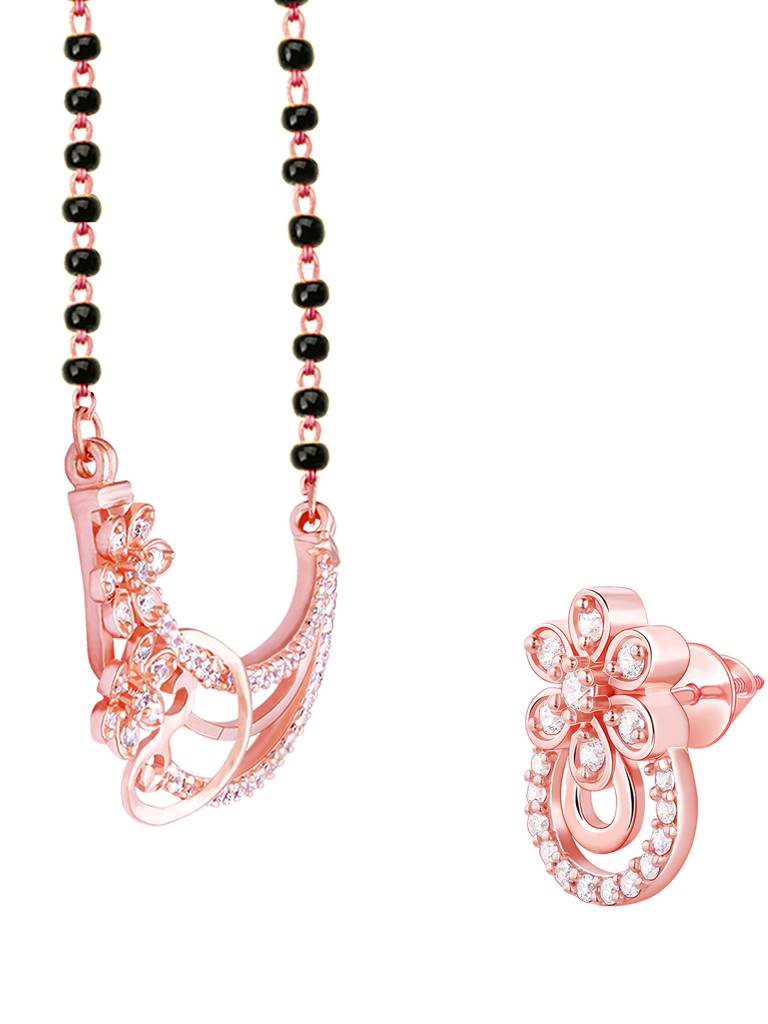 925 Silver Rose Gold Binding Love Mangalsutra Set For Women And Girls : ER02562PD0725