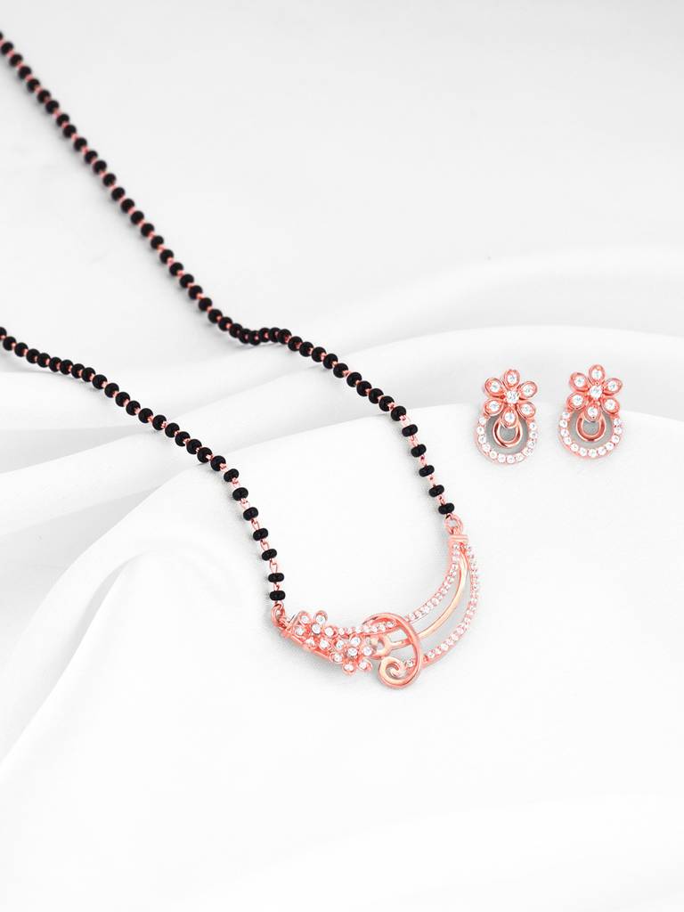 925 Silver Rose Gold Binding Love Mangalsutra Set For Women And Girls : ER02562PD0725