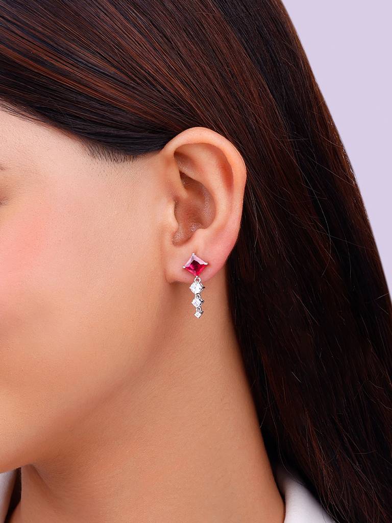 925 Silver Rani Pink Earrings For Womens And Girls : ER02566