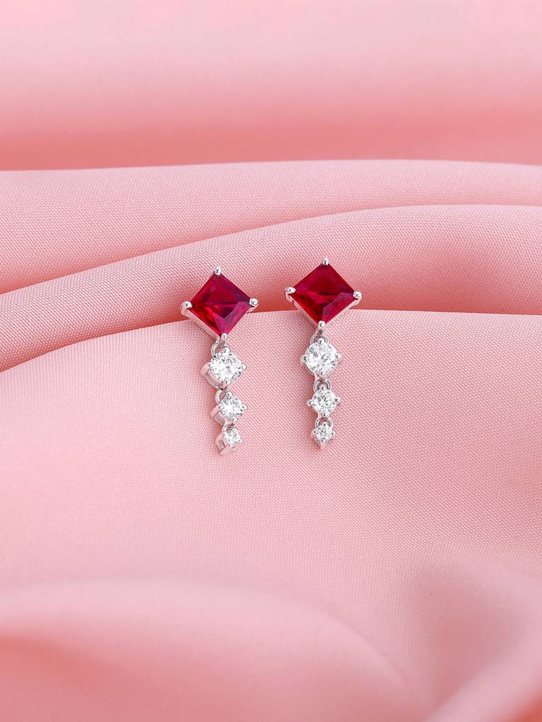 925 Silver Rani Pink Earrings For Womens And Girls : ER02566