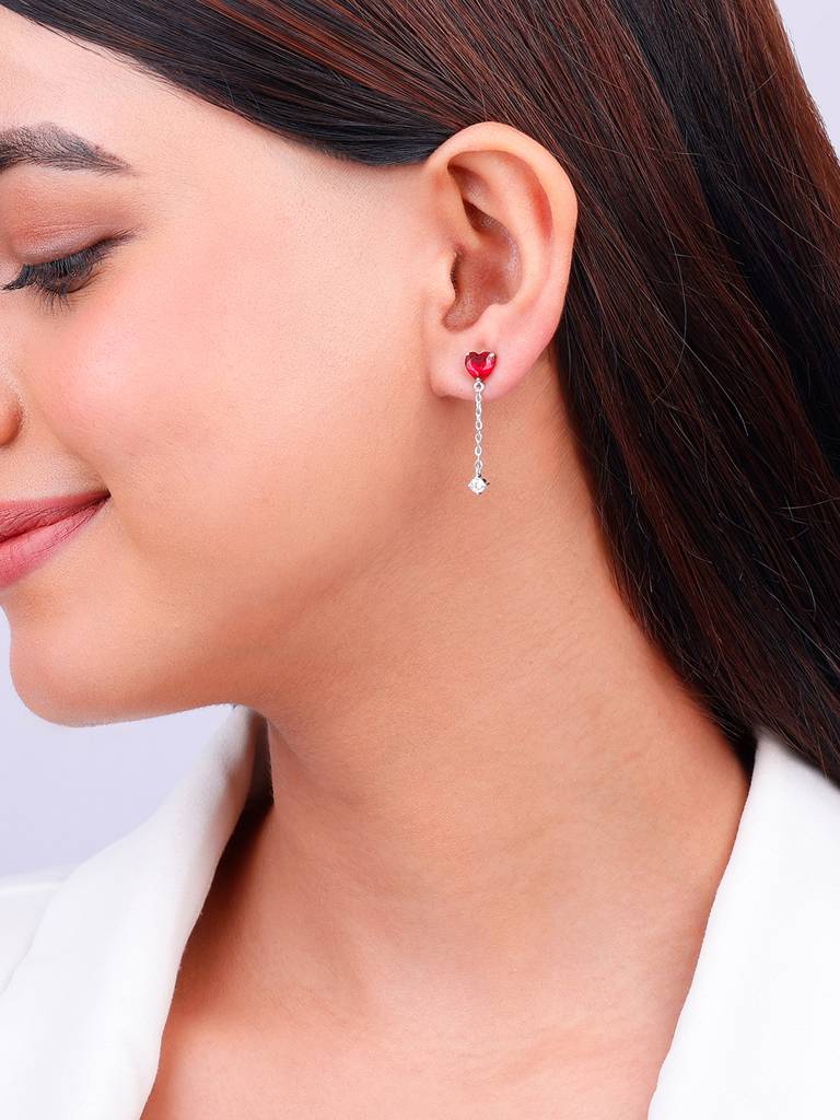 925 Silver Heart Drop Danglers For Womens And Girls : ER02568