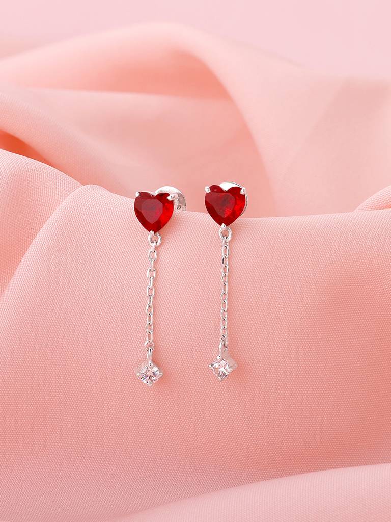 925 Silver Heart Drop Danglers For Womens And Girls : ER02568
