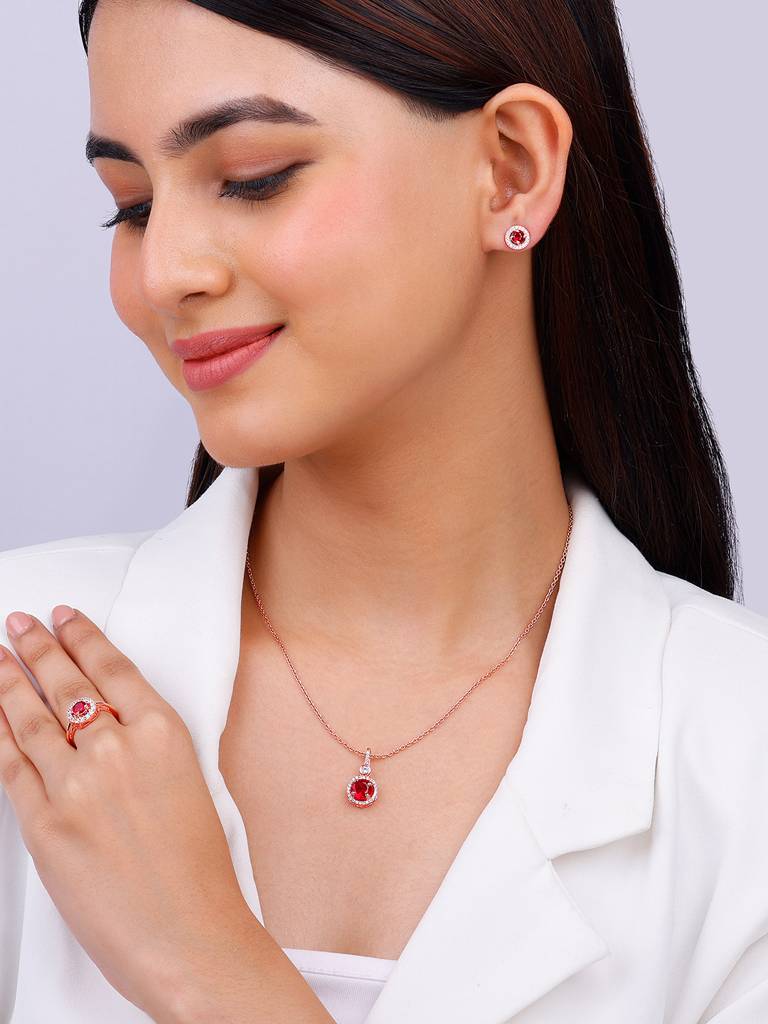 925 Silver Rose Gold One And Only Set Of Three For Women And Girls : ER02587PD02347R01656