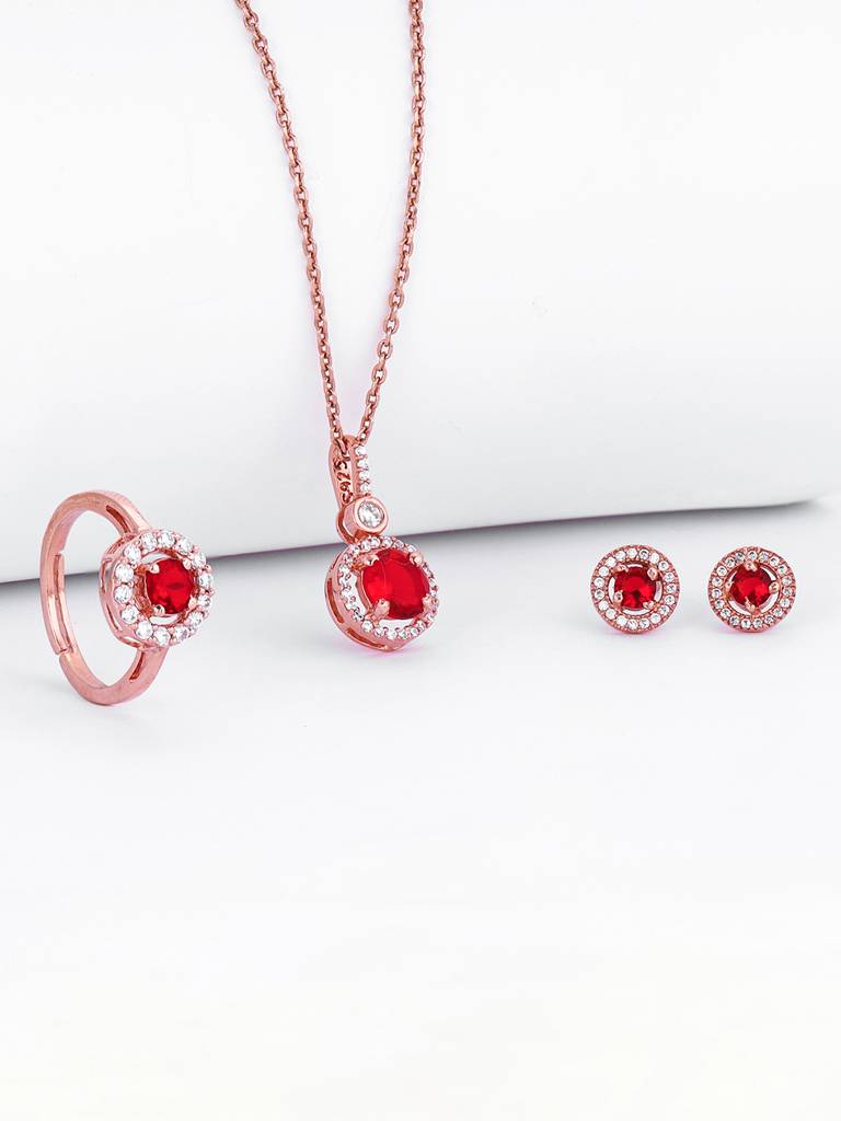 925 Silver Rose Gold One And Only Set Of Three For Women And Girls : ER02587PD02347R01656
