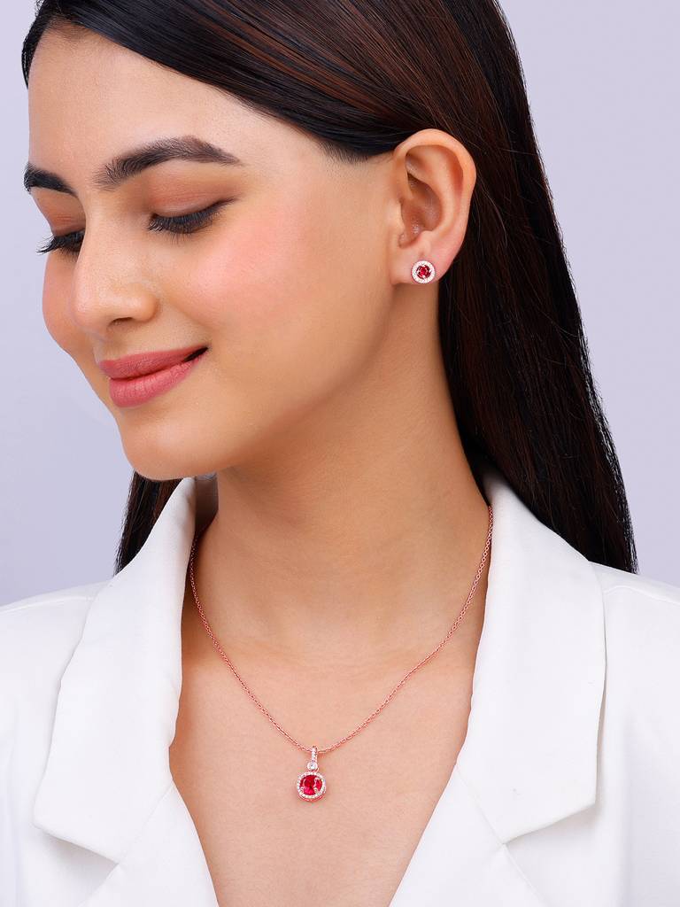 925 Silver Rose Gold One And Only Set For Women And Girls : ER02587PD02347