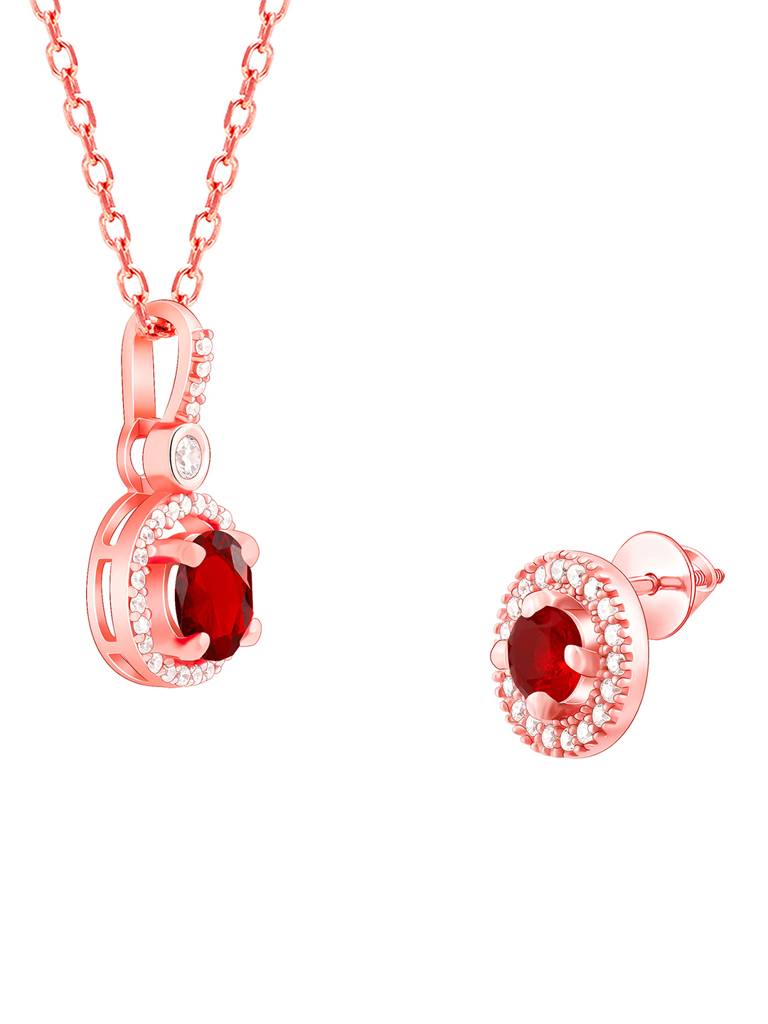 925 Silver Rose Gold One And Only Set For Women And Girls : ER02587PD02347