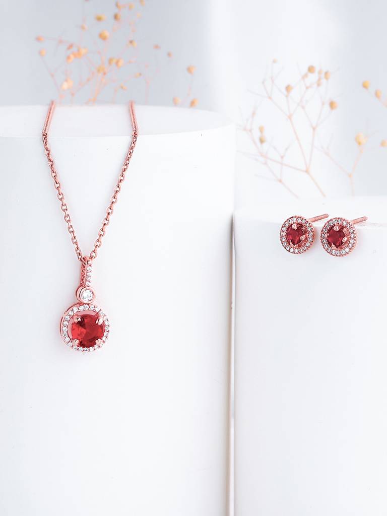 925 Silver Rose Gold One And Only Set For Women And Girls : ER02587PD02347