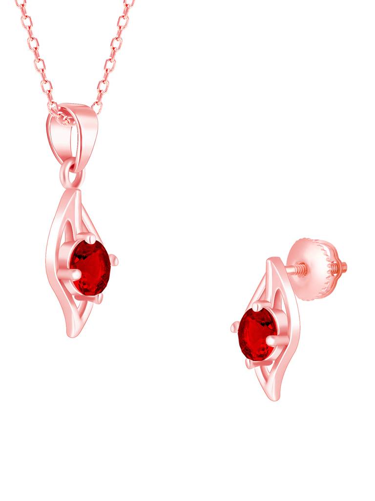 925 Silver Rose Gold Falling Dew In Red Set For Women And Girls : ER02592PD02346