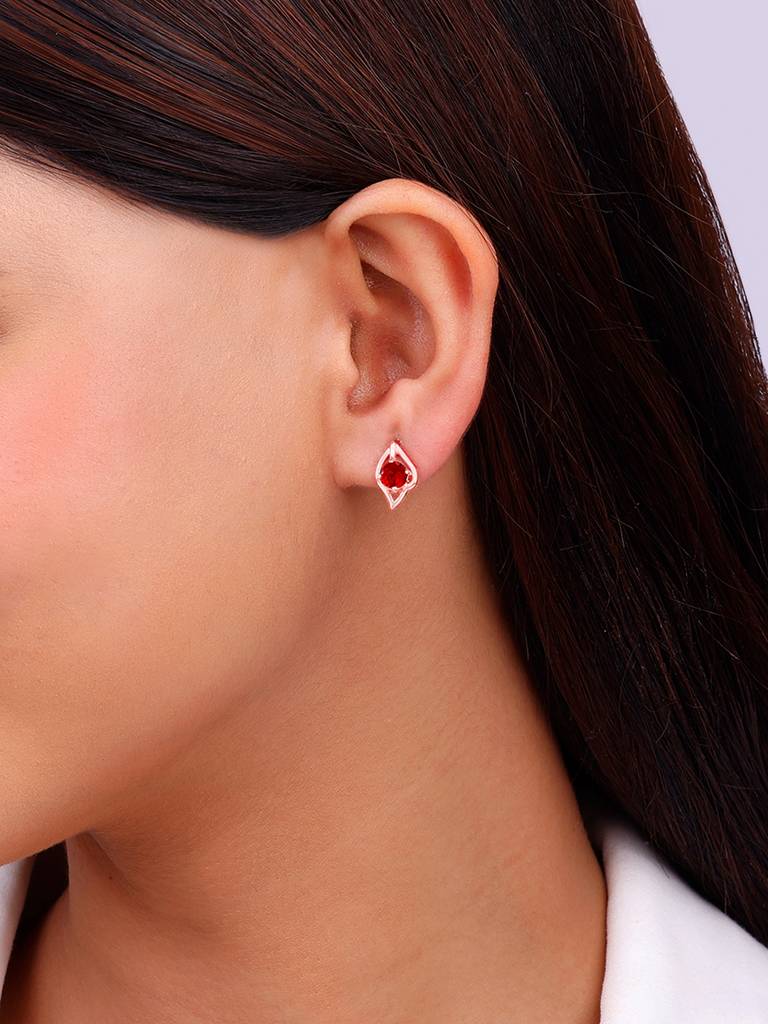 925 Silver Rose Gold Falling Dew In Red Earrings For Womens And Girls : ER02592