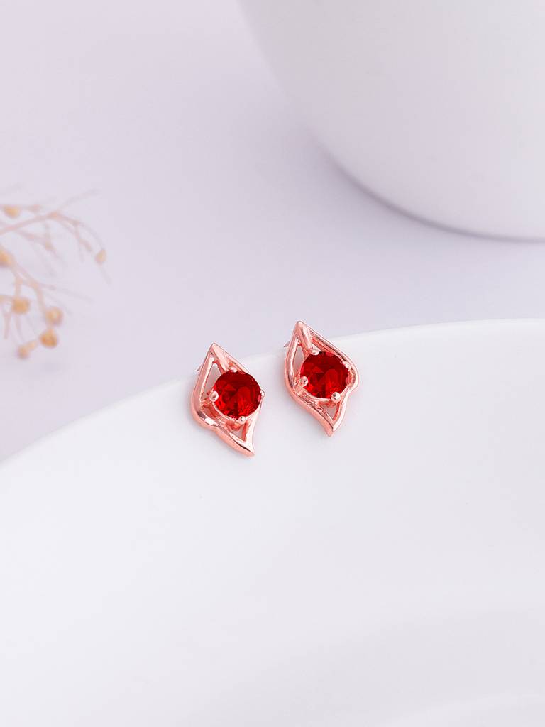 925 Silver Rose Gold Falling Dew In Red Earrings For Womens And Girls : ER02592