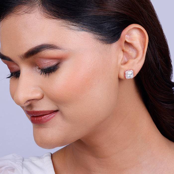 Giva 925 Sterling Silver Rose Gold Love Square Set| Gifts For Women And Girls | With Certi : ER02612PD01351