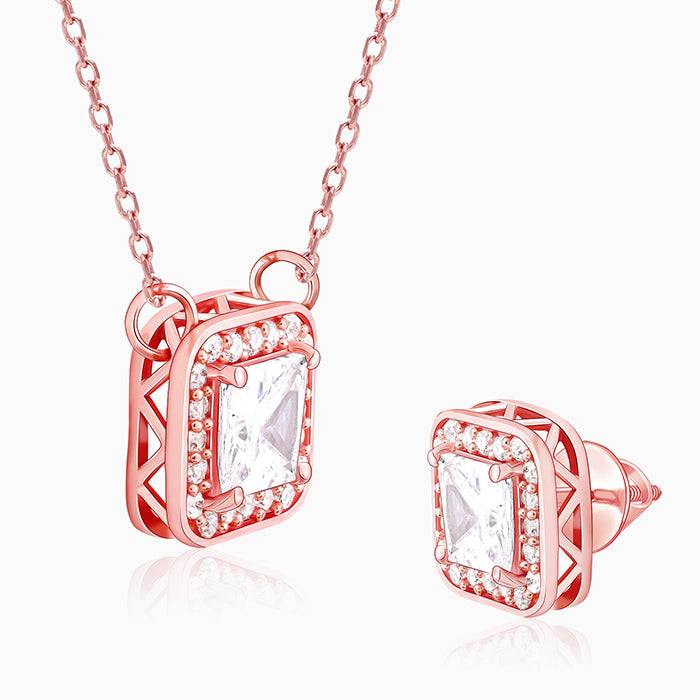 Giva 925 Sterling Silver Rose Gold Love Square Set| Gifts For Women And Girls | With Certi : ER02612PD01351
