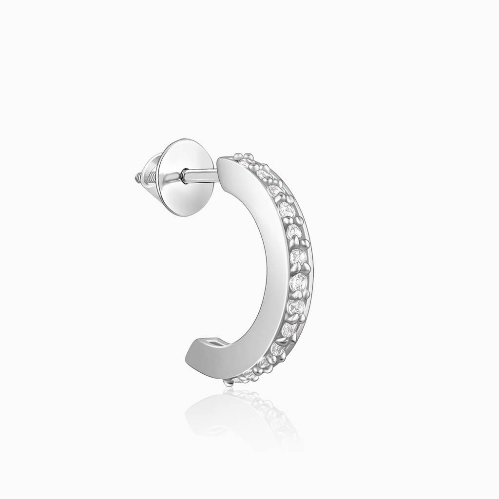 Silver Zircon Shining Hoop Huggies Earrings : ER0261