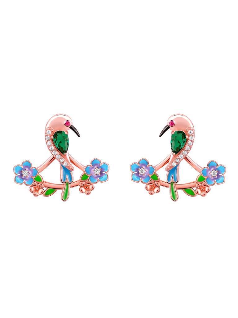 925 Silver Rose Gold Bee Eater Earrings,Convertable For Women : ER02625