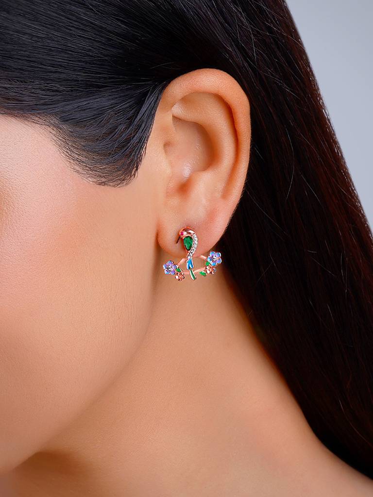 925 Silver Rose Gold Bee Eater Earrings,Convertable For Women : ER02625