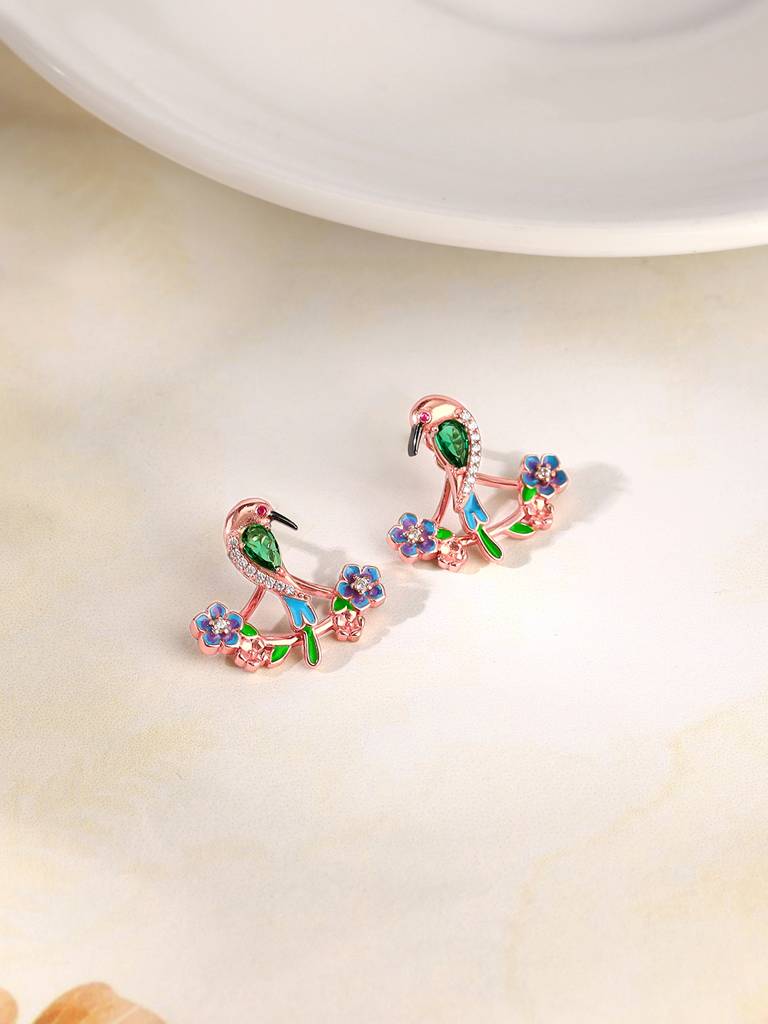 925 Silver Rose Gold Bee Eater Earrings,Convertable For Women : ER02625