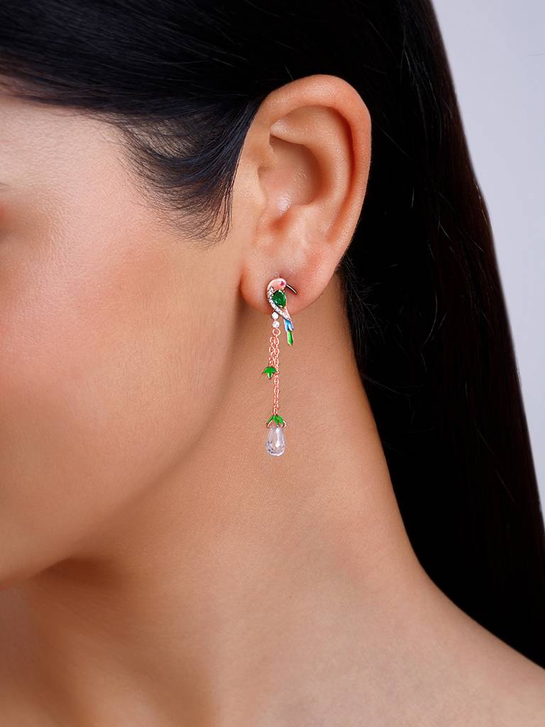 925 Silver Rose Gold Bee Eater Charm Earrings For Women : ER02627