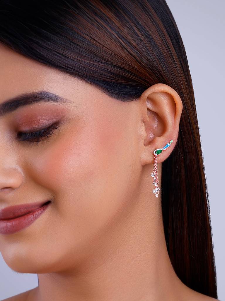 925 Silver Rose Gold Woody Bird Ear Cuffs For Women : ER02629