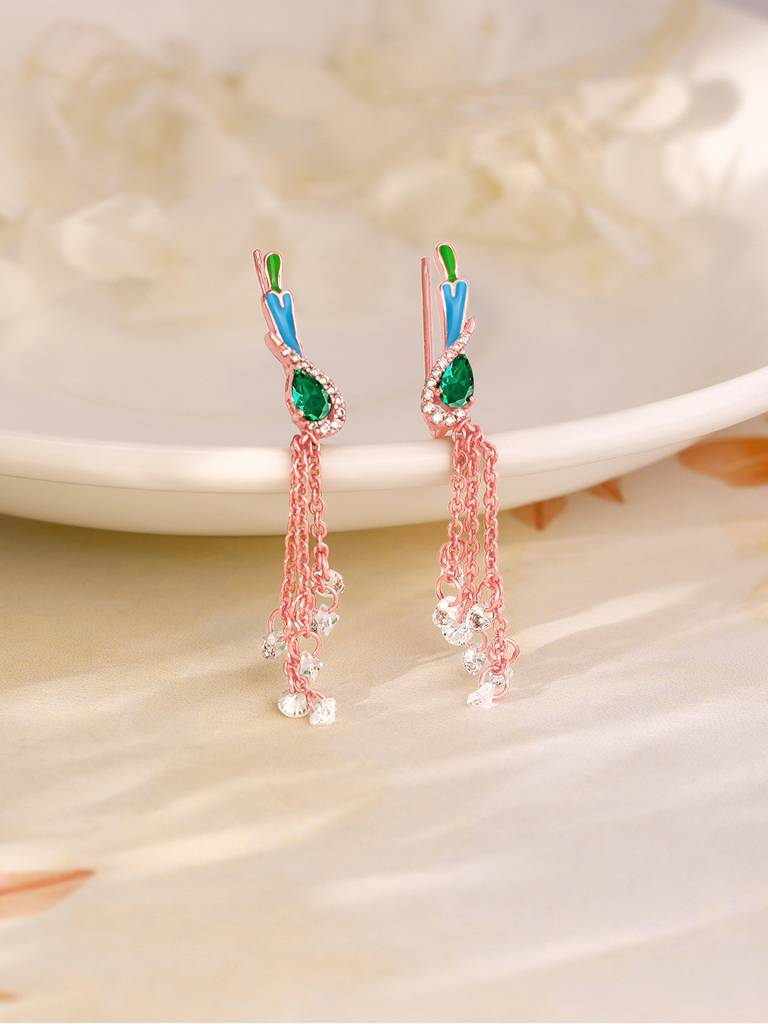 925 Silver Rose Gold Woody Bird Ear Cuffs For Women : ER02629