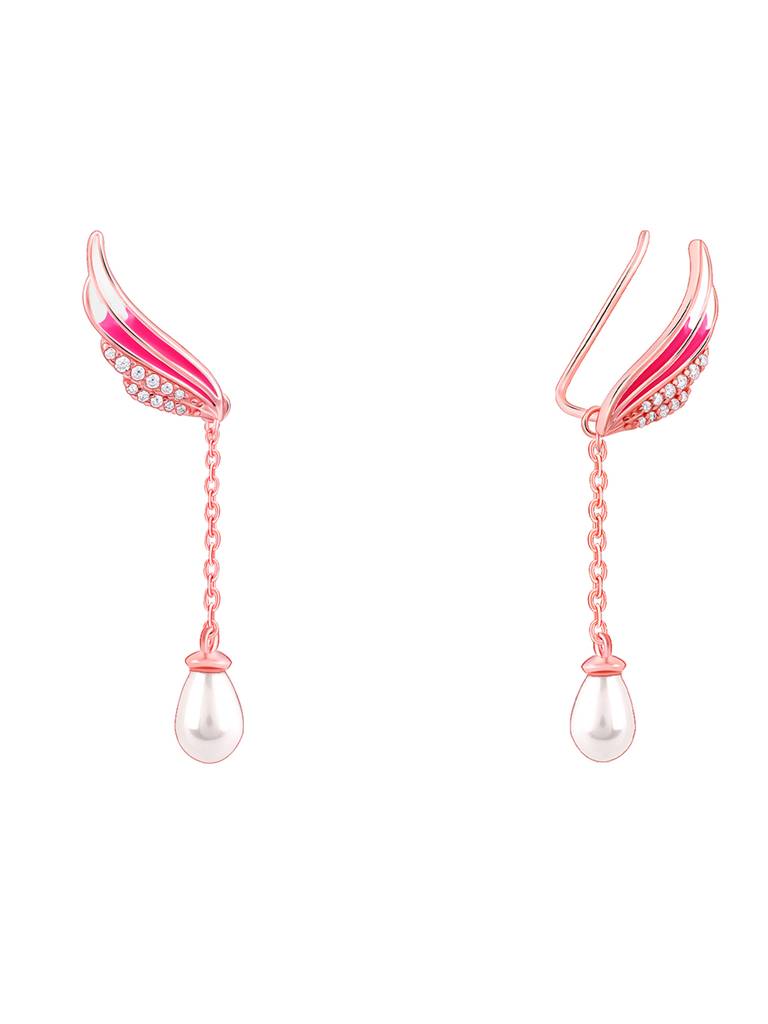 925 Silver Rose Gold Flutter In Pink Earrings,Convertable For Women : ER02630