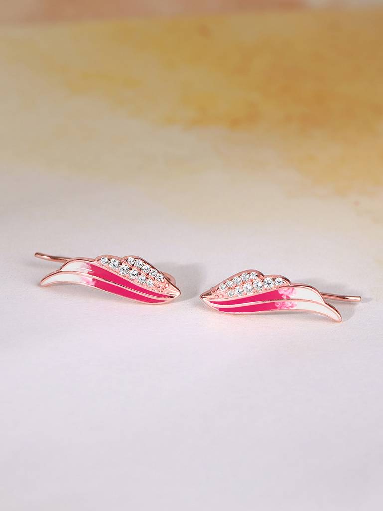 925 Silver Rose Gold Flutter In Pink Earrings,Convertable For Women : ER02630