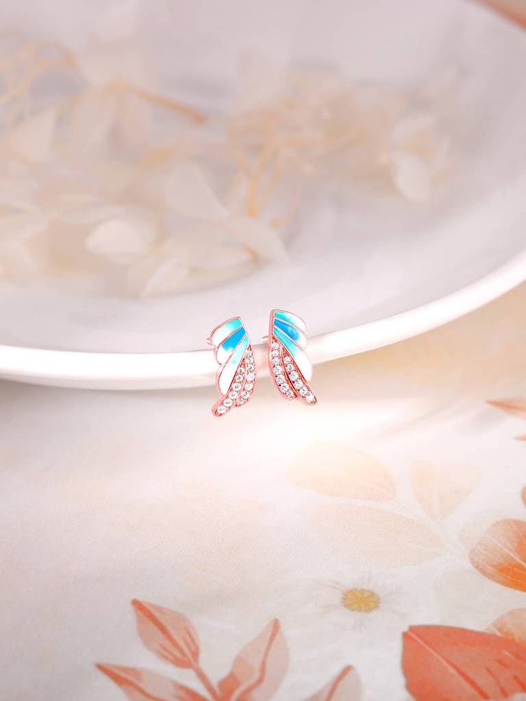925 Silver Rose Gold Wing Flap Earrings For Women : ER02632