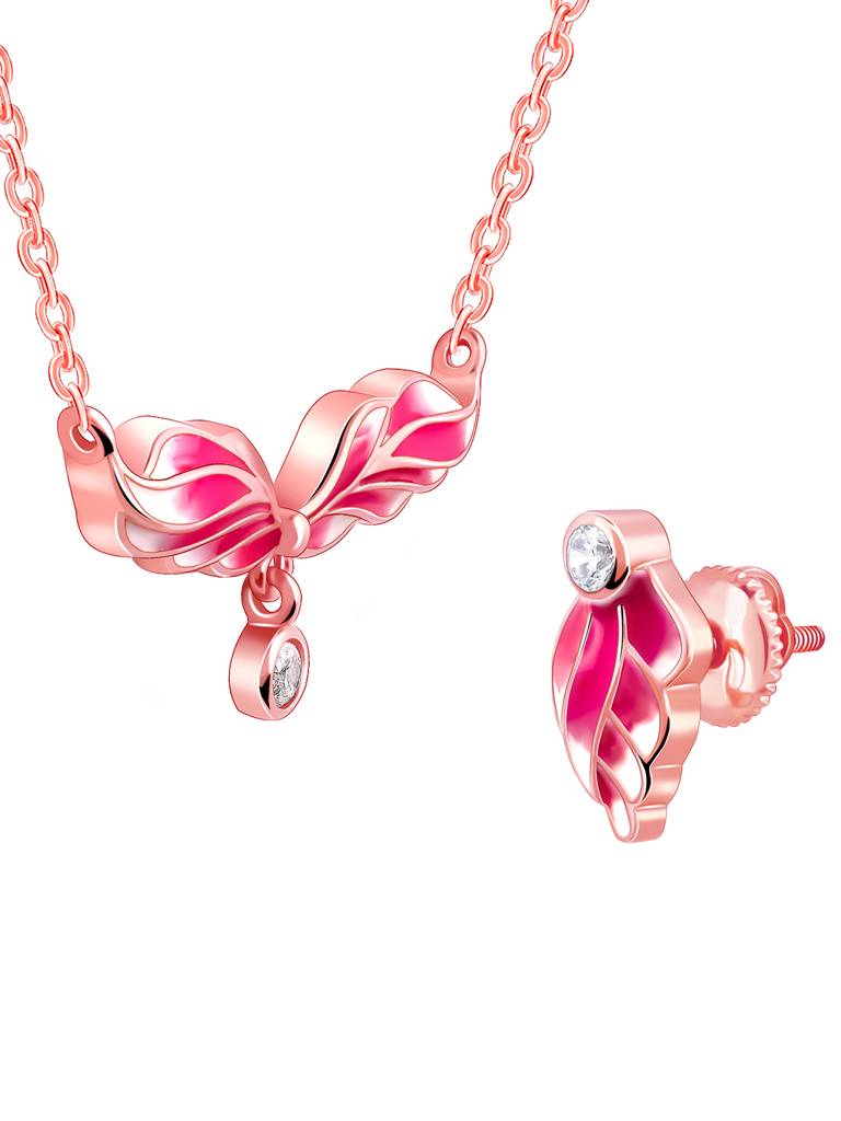 925 Silver Rose Gold Fluffed Wing Set For Women : ER02634PD02411