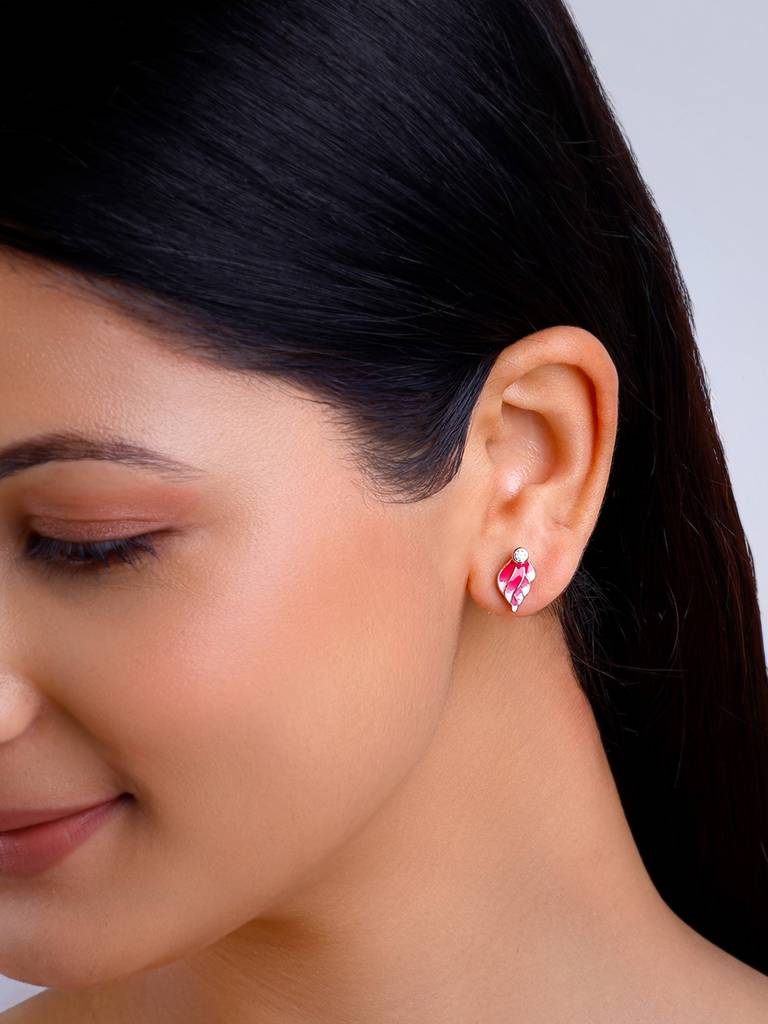 925 Silver Rose Gold Fluffed Wing Earrings For Women : ER02634