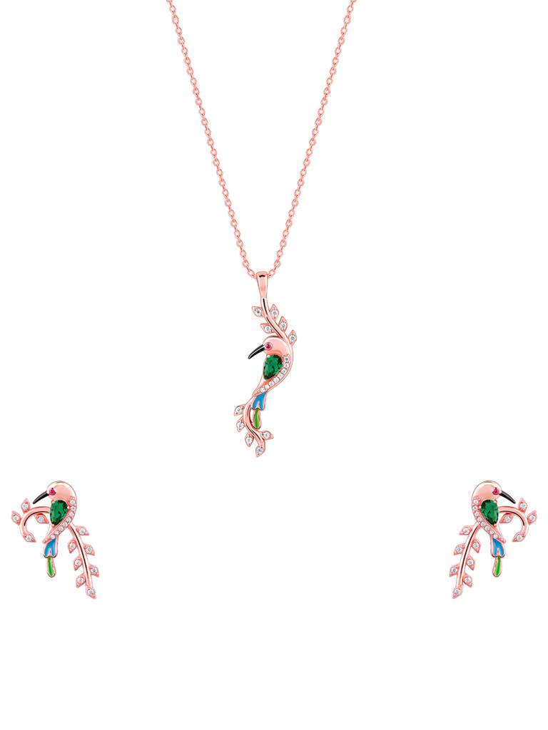 925 Silver Rose Gold Lovely Bird Set For Women : ER02636PD02406