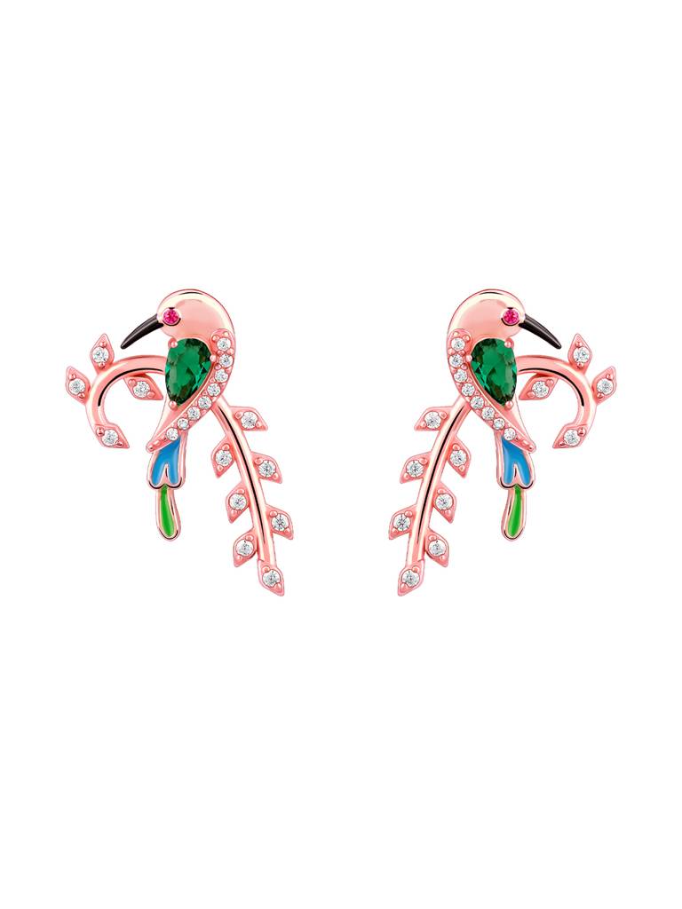 925 Silver Rose Gold Lovely Bird Earrings For Women : ER02636
