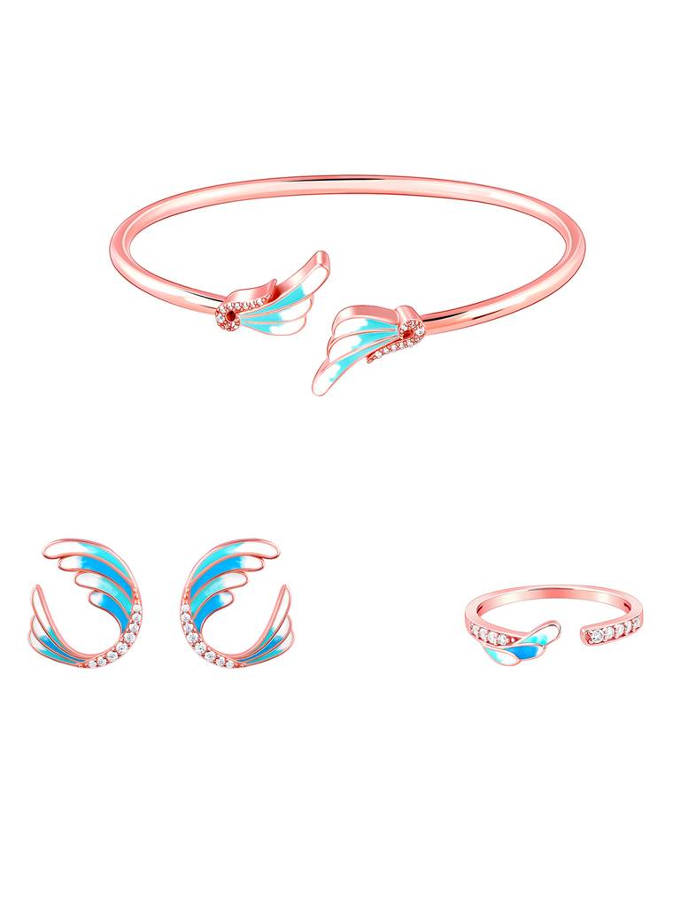 925 Silver Rose Gold Spread Your Wings Set Of Three For Women : ER02637BR0992R01680