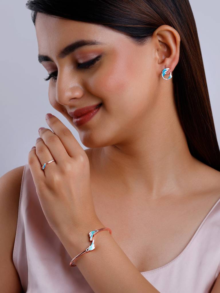 925 Silver Rose Gold Spread Your Wings Set Of Three For Women : ER02637BR0992R01680