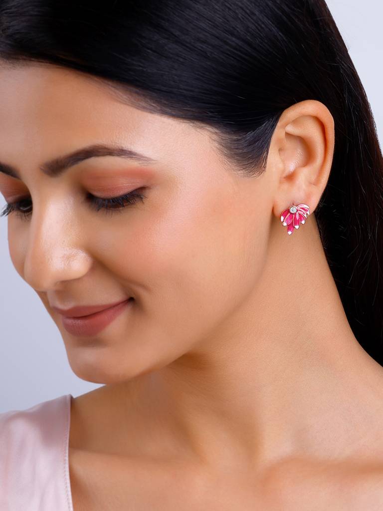 925 Silver Rose Gold Wing It Earrings For Women : ER02638