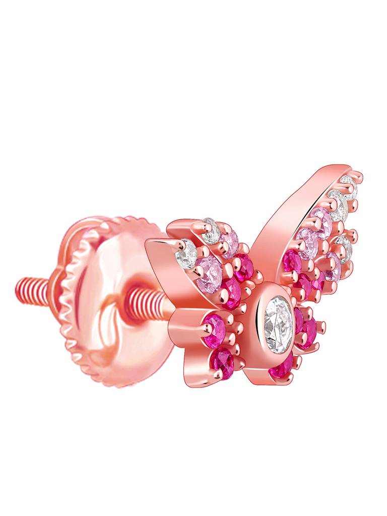 925 Silver Rose Gold Fly In Pink Earrings For Women : ER02639