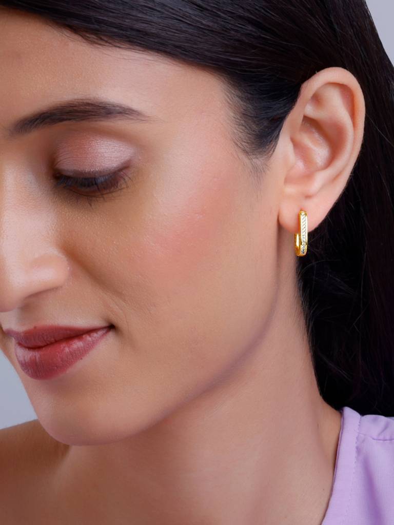 Silver Golden Interconnected Hoop Earrings : ER02644