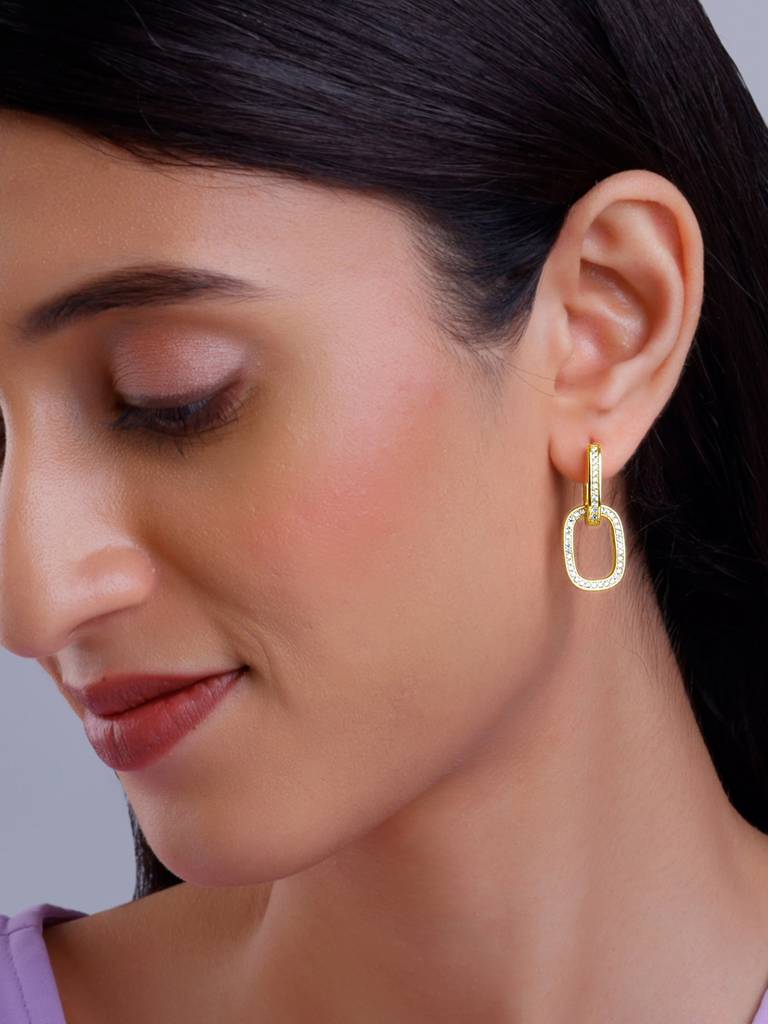 Silver Golden Interconnected Hoop Earrings : ER02644