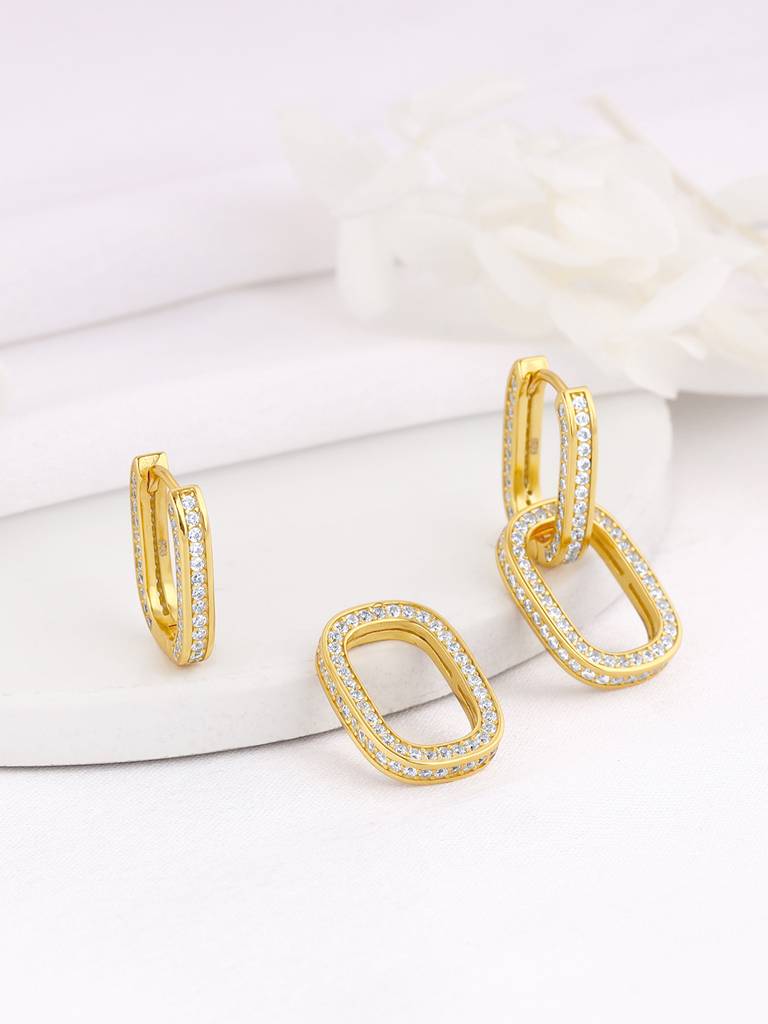 Silver Golden Interconnected Hoop Earrings : ER02644