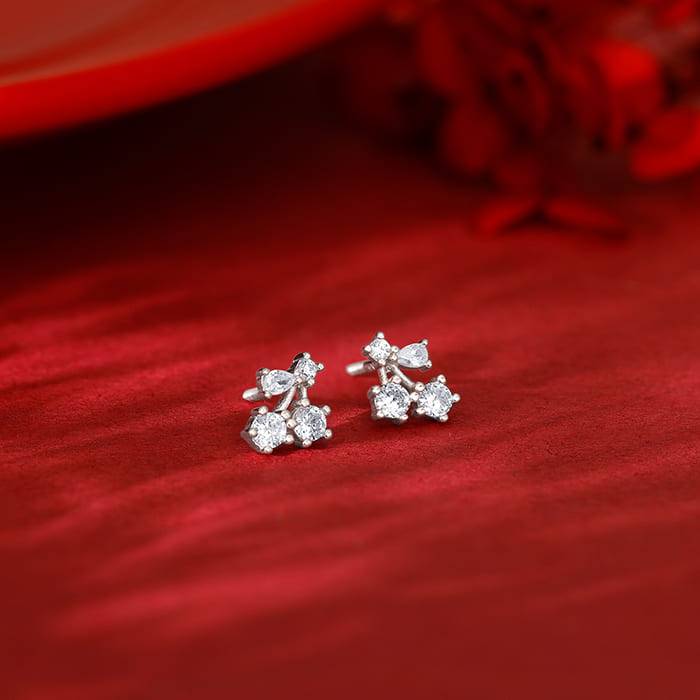 Silver Sparkling Floral Studs| Studs To Gift Women & Girls | With Certificate Of Authentic : ER02655
