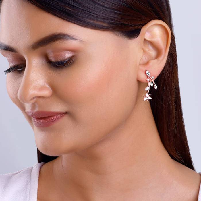 Rose Gold Trillium Treasures Earrings| Studs To Gift Women & Girls | With Certificate Of A : ER02709