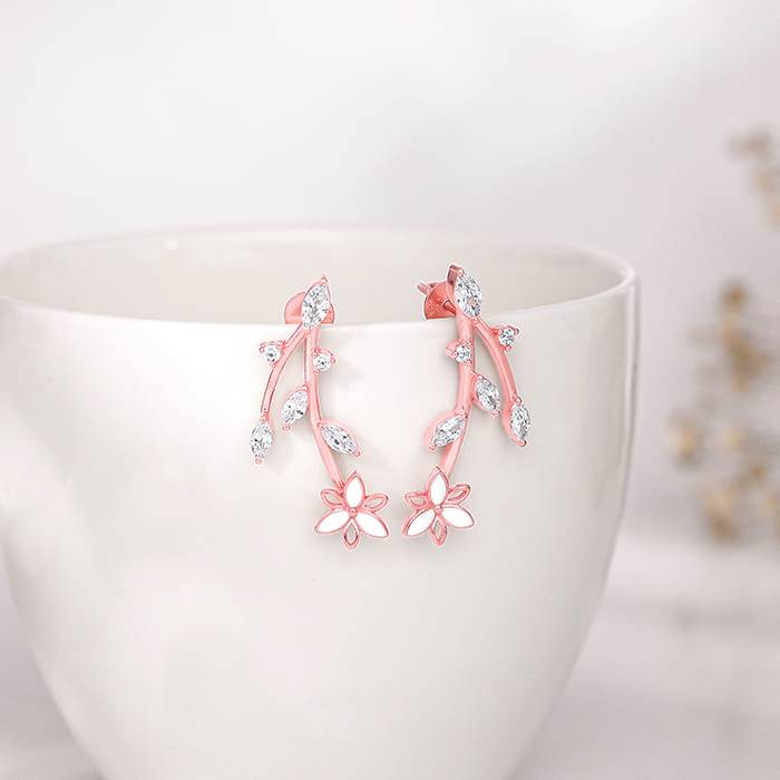 Rose Gold Trillium Treasures Earrings| Studs To Gift Women & Girls | With Certificate Of A : ER02709